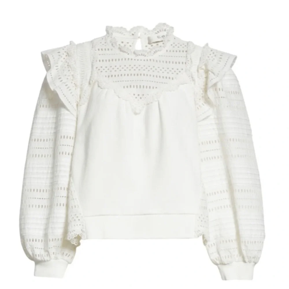 Sea New York White Eyelet Lace Paneled Blouse - Picture 2 of 16